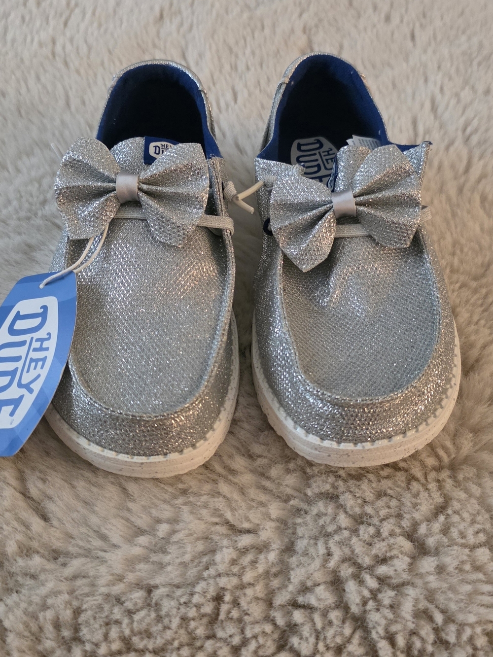 Hey Dude Women's Silver Glitter Bow Slip-On Shoes